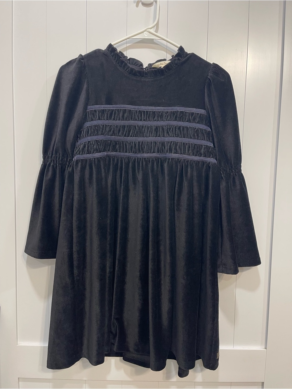 Matilda Jane Black Velvet Smocked Long-Sleeve Dress Holiday Christmas girls 12